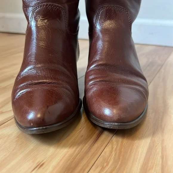 Vintage Nine West Q-Louisa 2 Brown Leather Flat Riding Boots Women’s Size 7.5 - Picture 7 of 14